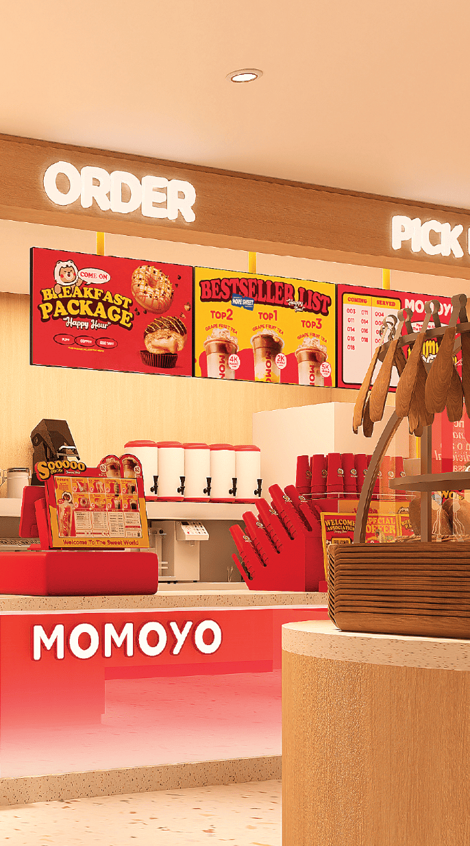 interior outlet momoyo dan menampilkan bagian order dan menu best seller